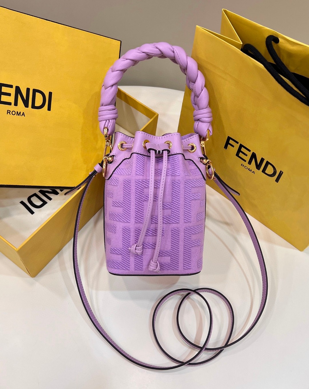 F**di FD Small Mon Tresor Bucket Bag Purple/ Green For Women 7.1 in/ 18 cm 8BS010AKKWF1JCO