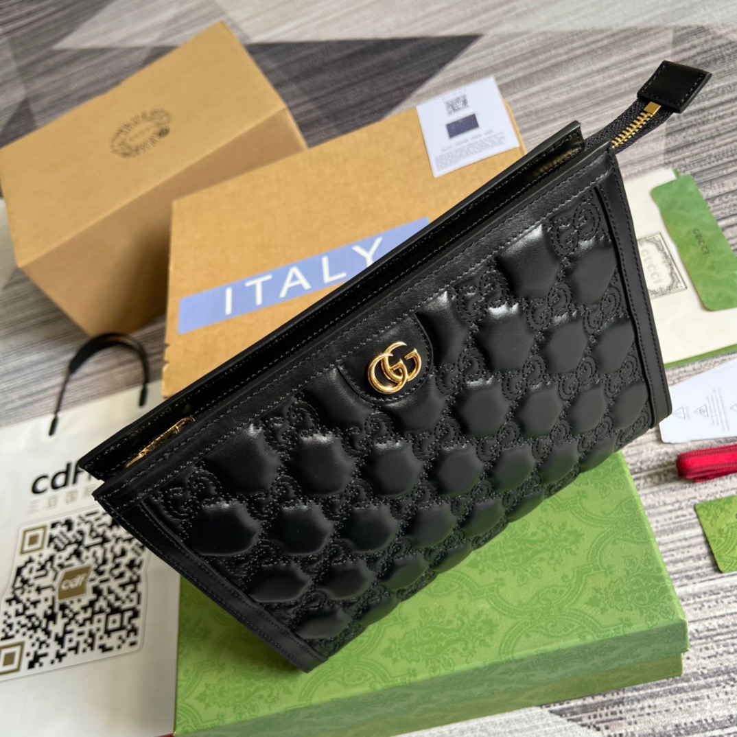 Gvc*1 GG Matelassé Pouch Black/Brown/ Grey For Women‎ 723780 UM8IG 1000 10.6 in/ 27 cm