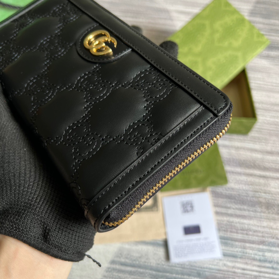 Gvc*1 GG Matelassé Zip-Around Wallet Black For Women 723784 UM8IG 1000 7.6 in/ 19.5 cm