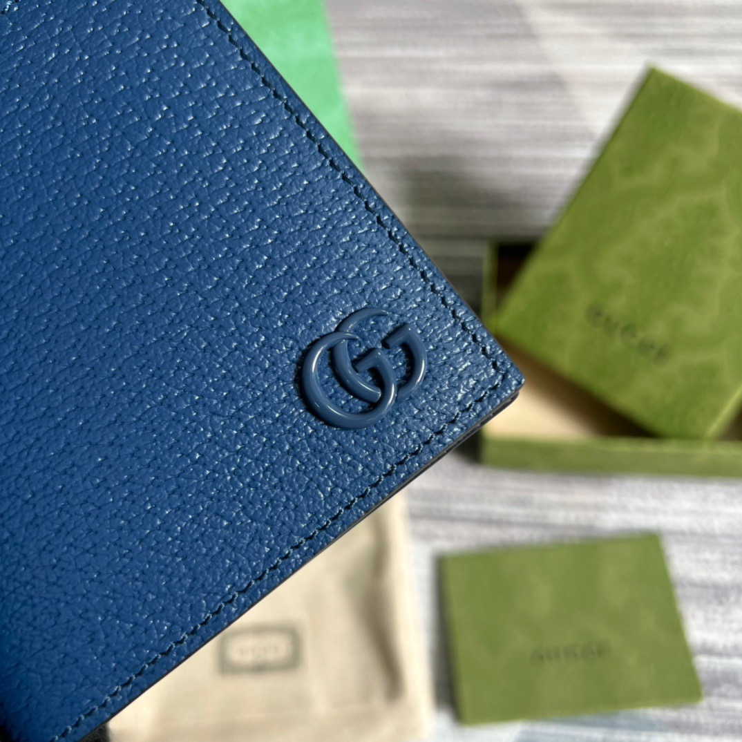 Gvc*1 GG Marmont Bi-Fold Wallet Black/Blue For Men 4.3in/11cm ‎428726 1T56F 1000