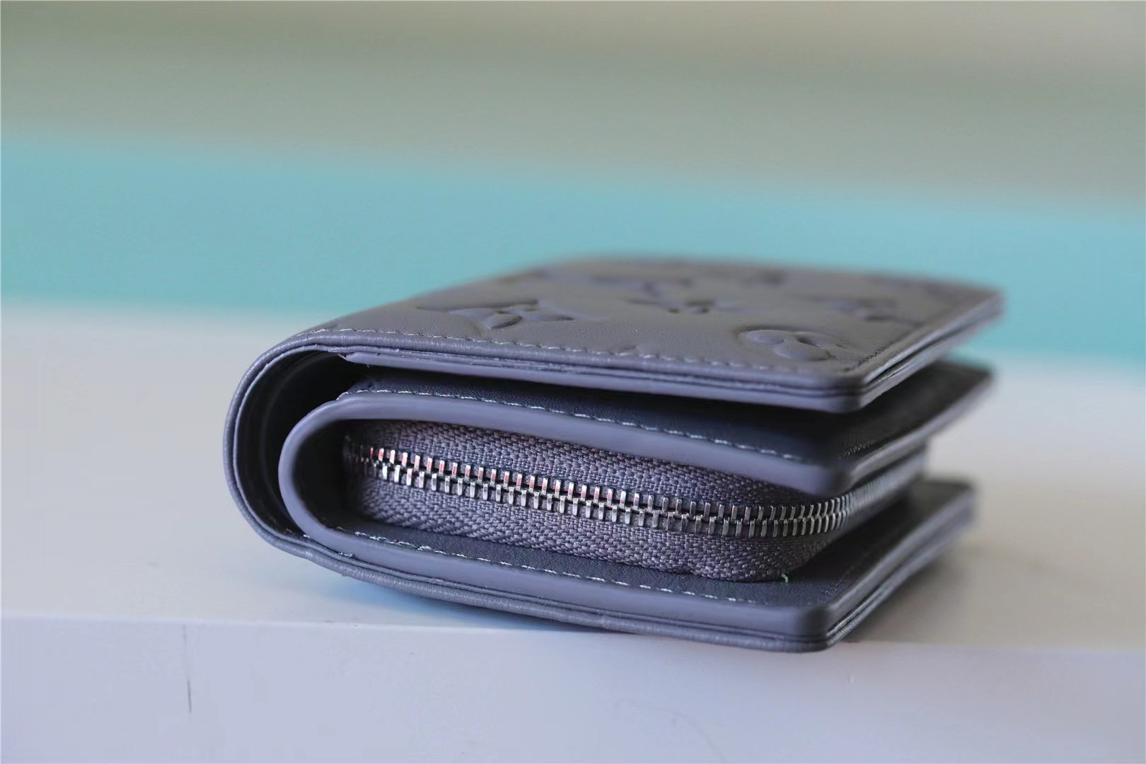 Lou Wallet Monogram Embossed Grey For Women 4.3in/11cm