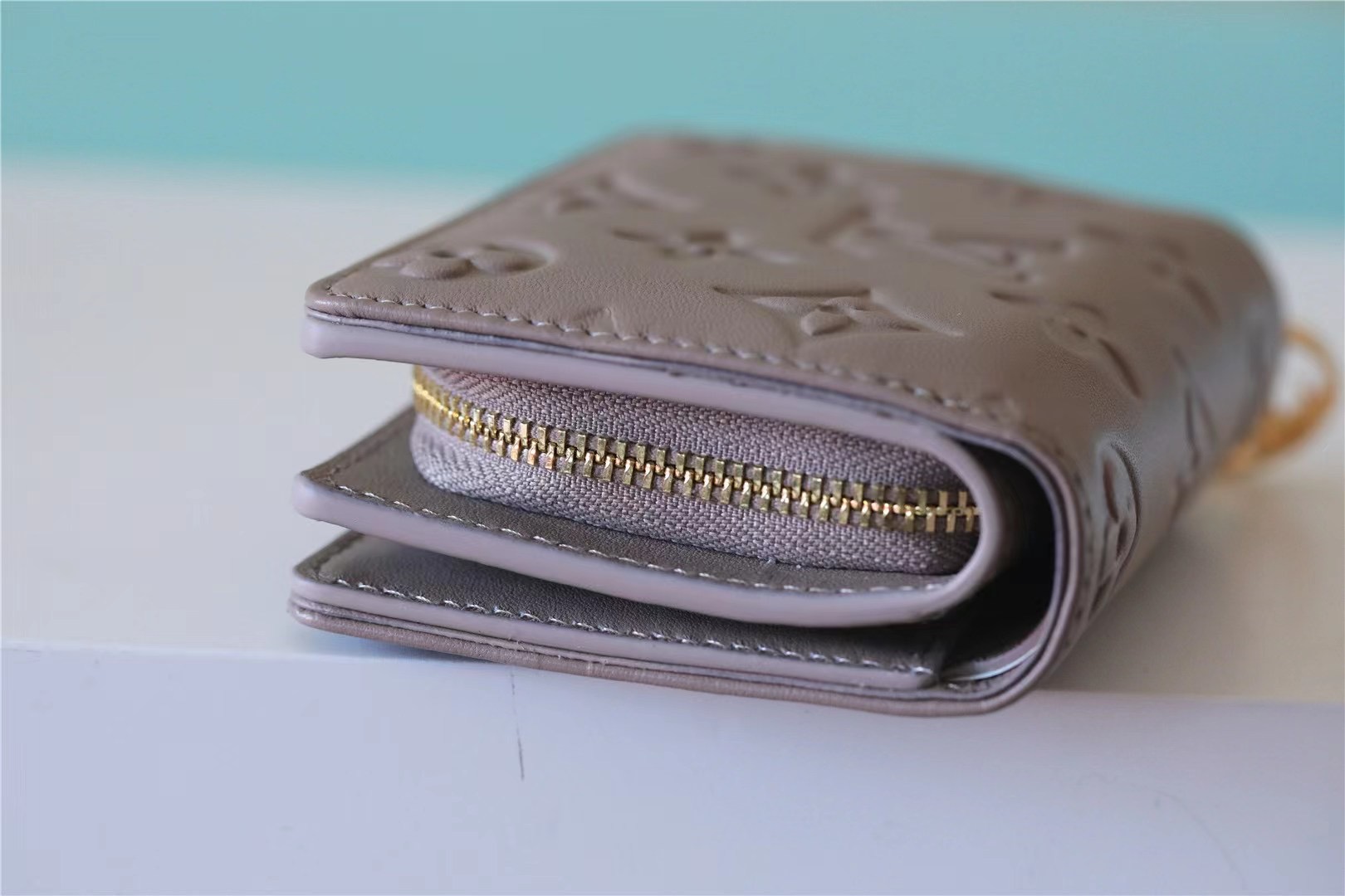 Lou Wallet Monogram Embossed Light Brown For Women 4.3in/11cm