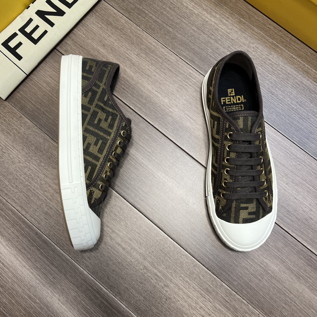 F**di FD Domino Fabric Low-Tops Sneakers Brown For Men 7E1553AJZXF0R7V