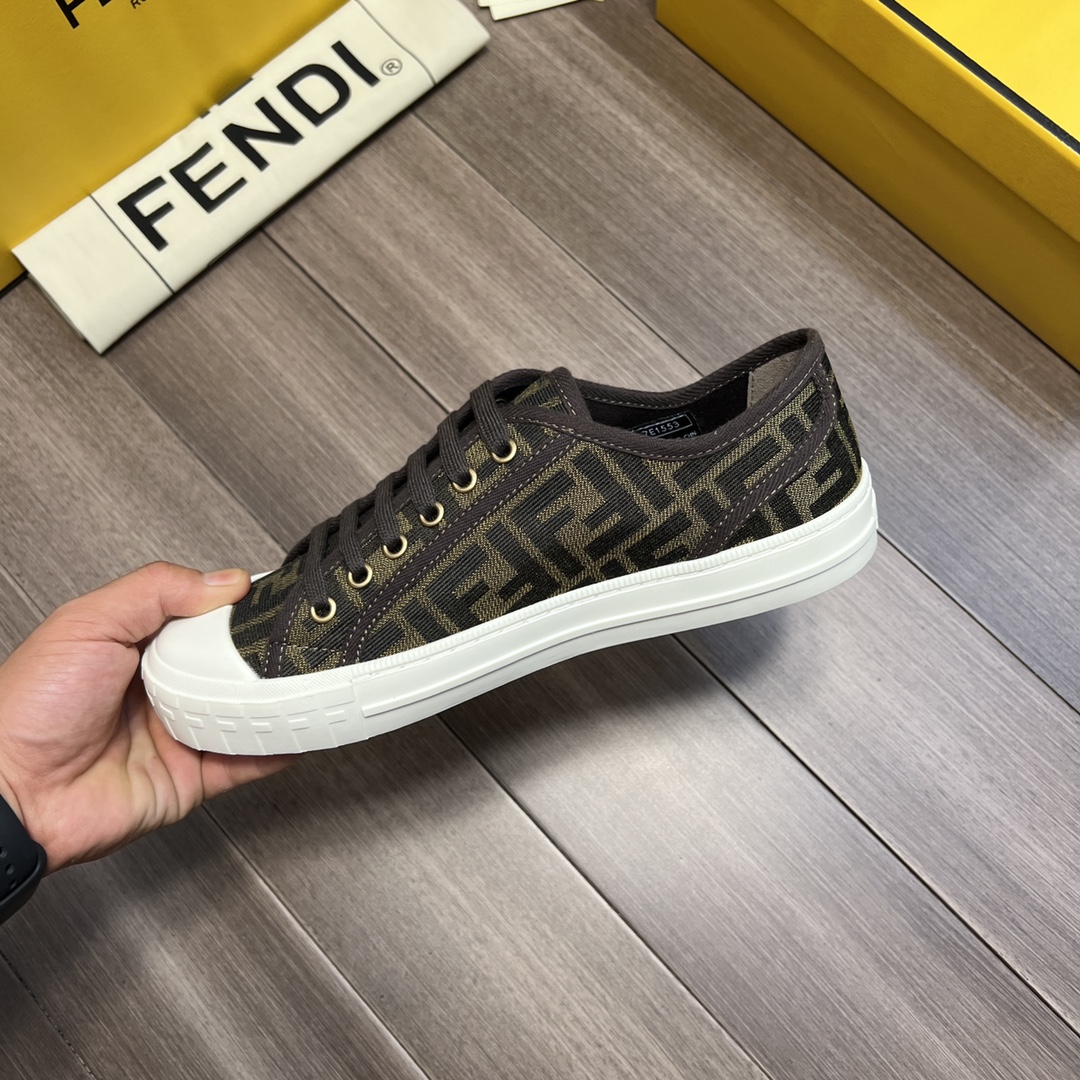 F**di FD Domino Fabric Low-Tops Sneakers Brown For Men 7E1553AJZXF0R7V