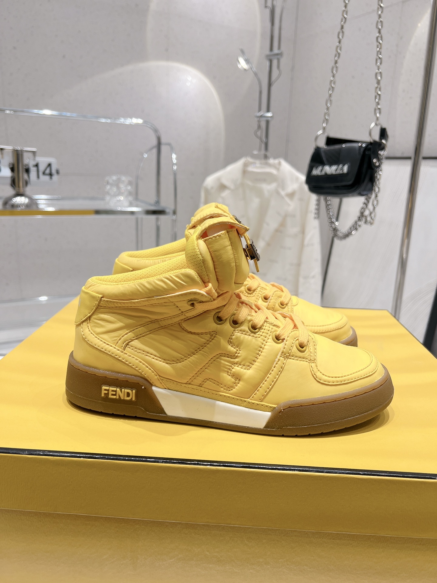 FD F**di Match Lace-Up High-Top Sneakers Yellow For Women
