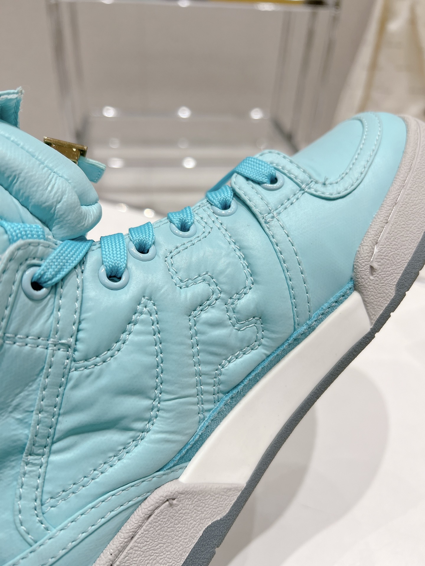 FD F**di Match Lace-Up High-Top Sneakers Blue For Women 8E8380ALIRF1JGC