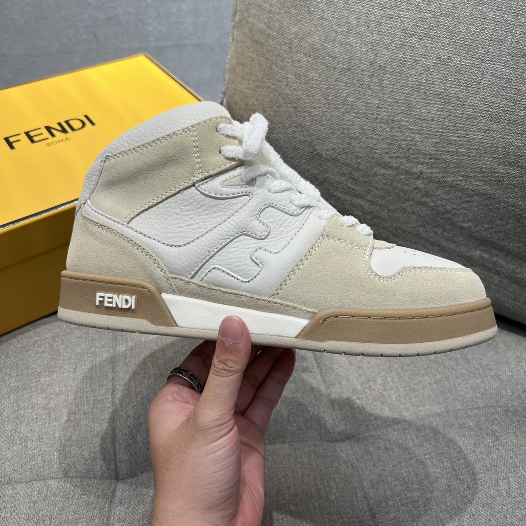 F**di FD F**di Match Lace-Up High-Tops Sneakers White For Men 8E8358AHH2F1FHS