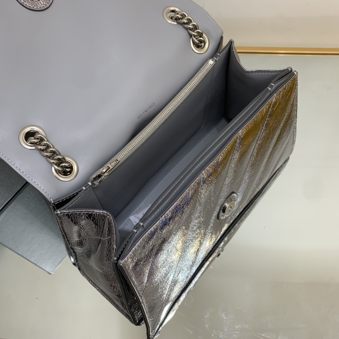 Ba1en*iaga Crush Medium Chain Bag Black/Silver For Women‎ 12.2in/31cm