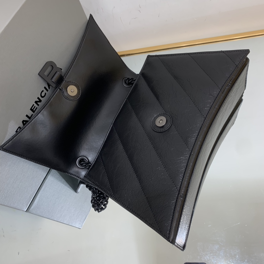 Ba1en*iaga Crush Medium Chain Bag Black/Silver For Women‎ 12.2in/31cm