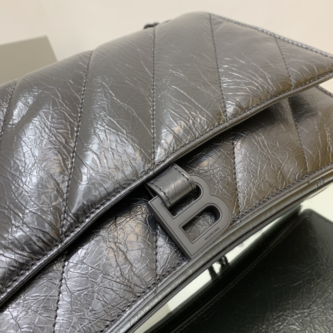 Ba1en*iaga Crush Medium Chain Bag Black/Silver For Women‎ 12.2in/31cm