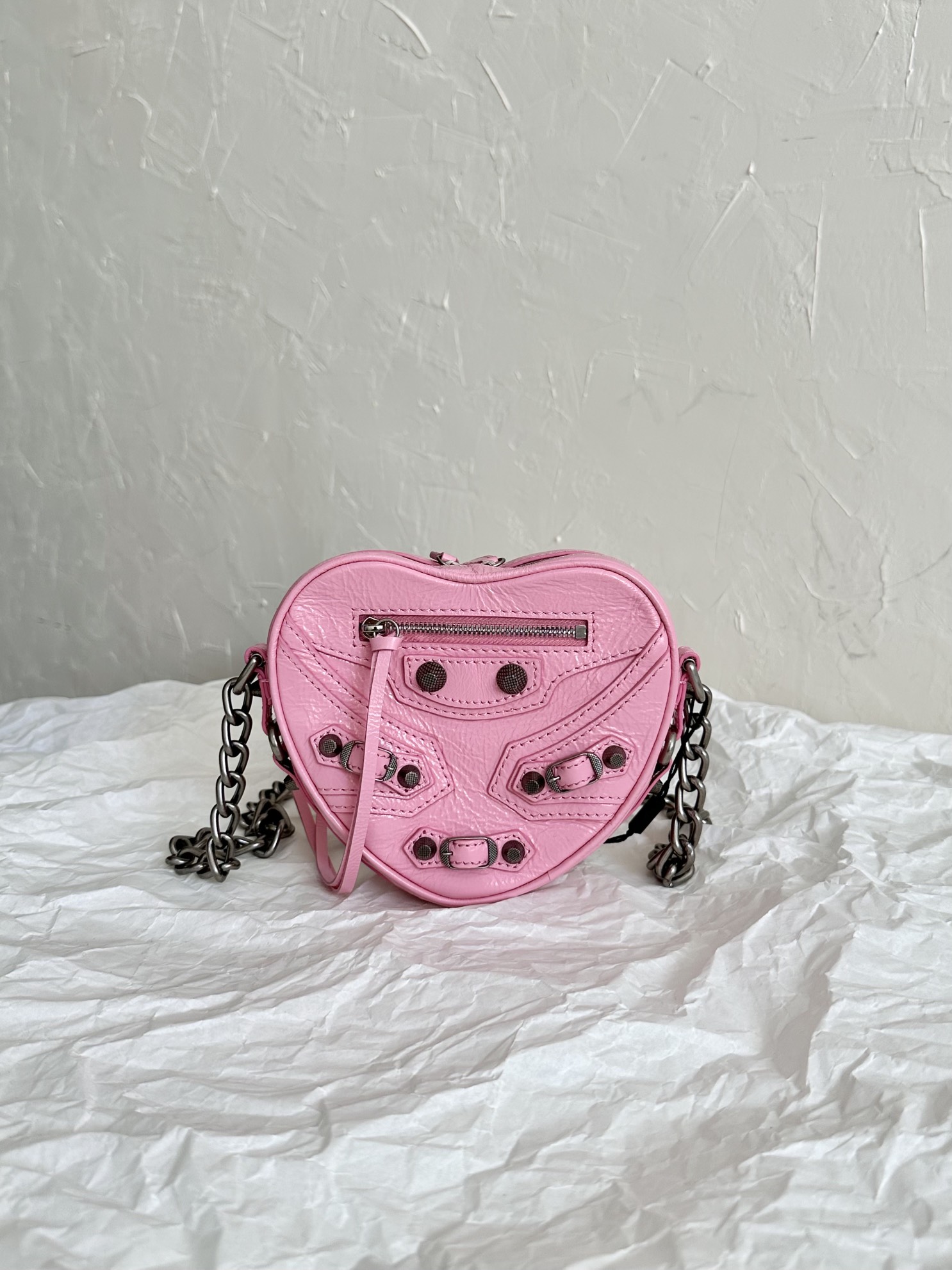 Ba1en*iaga Le Cagole Heart Mini Bag Black/Pink For Women‎ 6.3in/16cm 7227811VG9Y1000