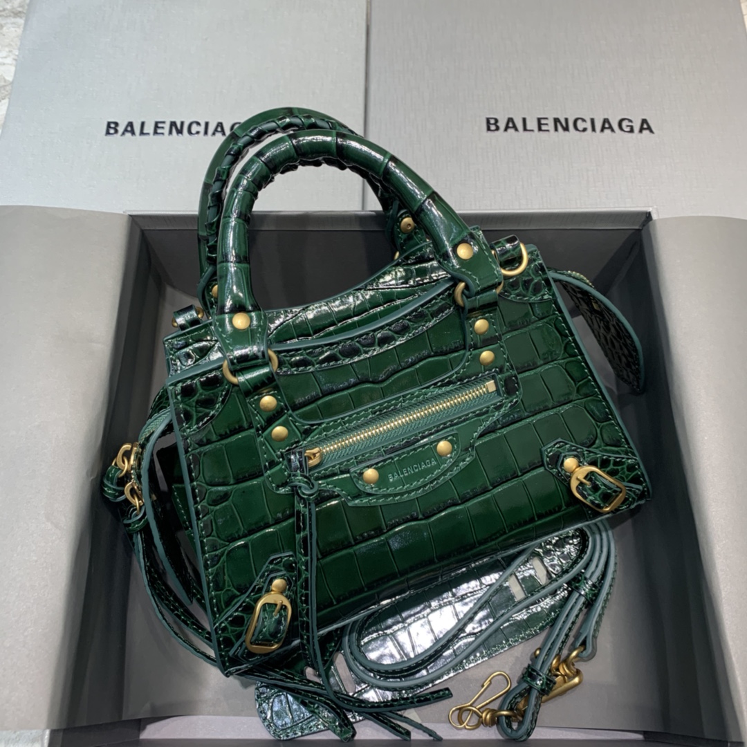 Ba1en*iaga Neo Classic Mini Handbag Black/Green For Women‎ 8.6in/21.8cm
