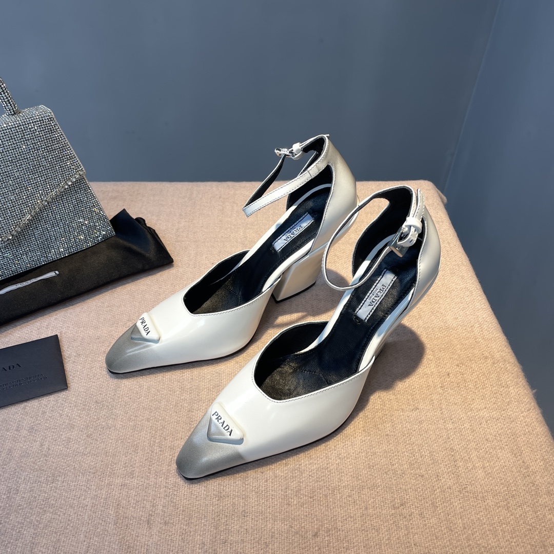 Pra*a Brushed Pumps White For Women 3.7 in/ 9.5cm