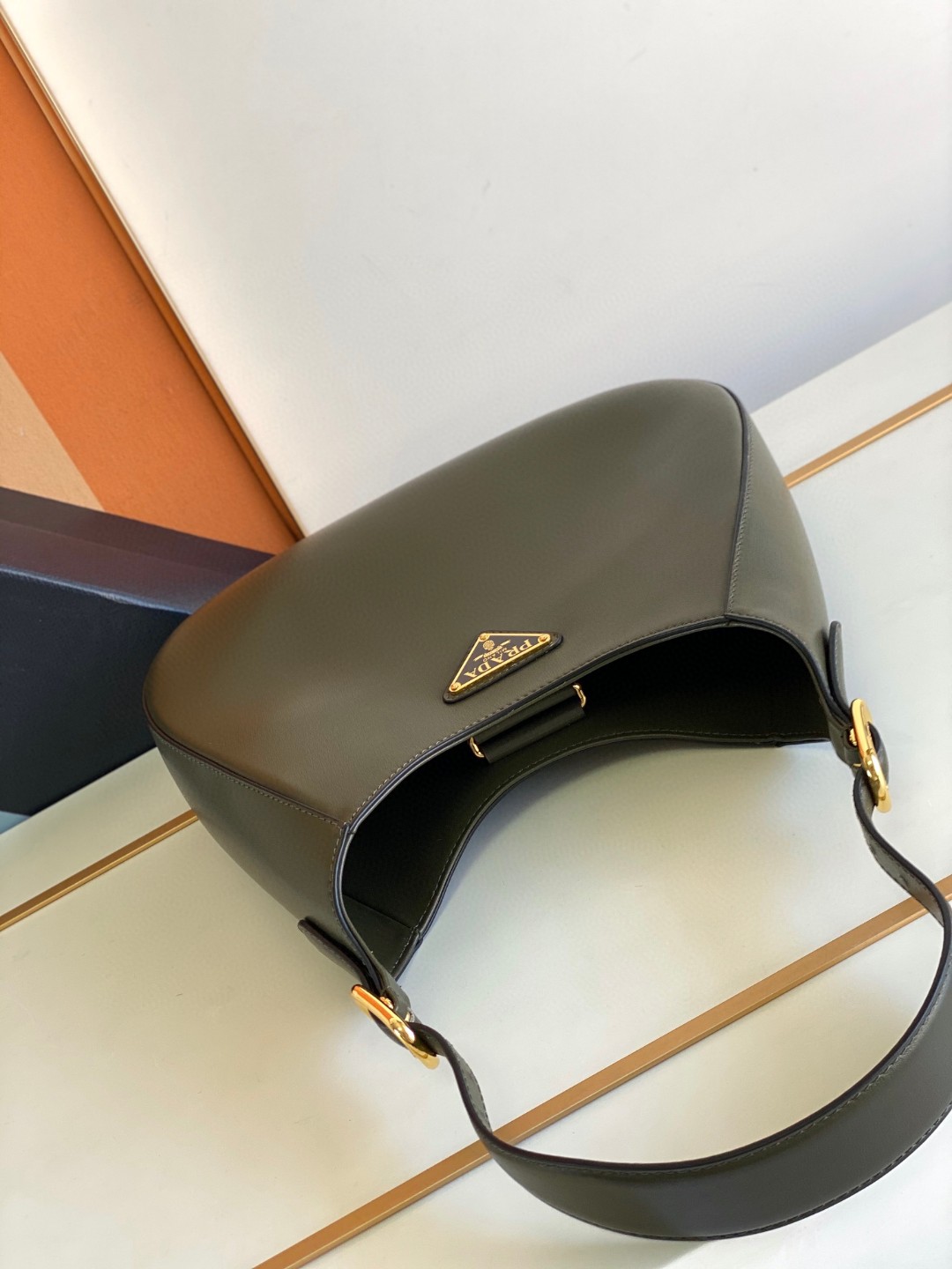 Pra*a Cleo Brushed Shoulder Bag Brown/Green Khaki For Women 10.6 in / 27 cm