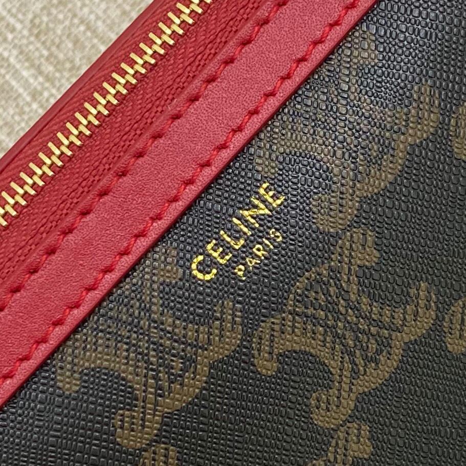 Ce1i*e Clutch With Chain In Triomphe Canvas White/Red For Women‎ 6in/16cm 10E382CBX.01BC