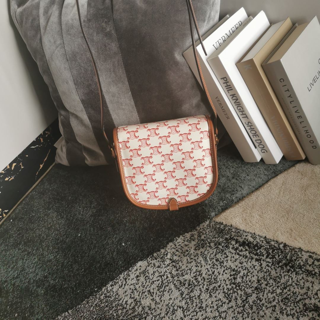 Ce1i*e Folco Bag In Triomphe Canvas With Ce1i*e Print Pink And White For Women‎ 7in/18.5cm