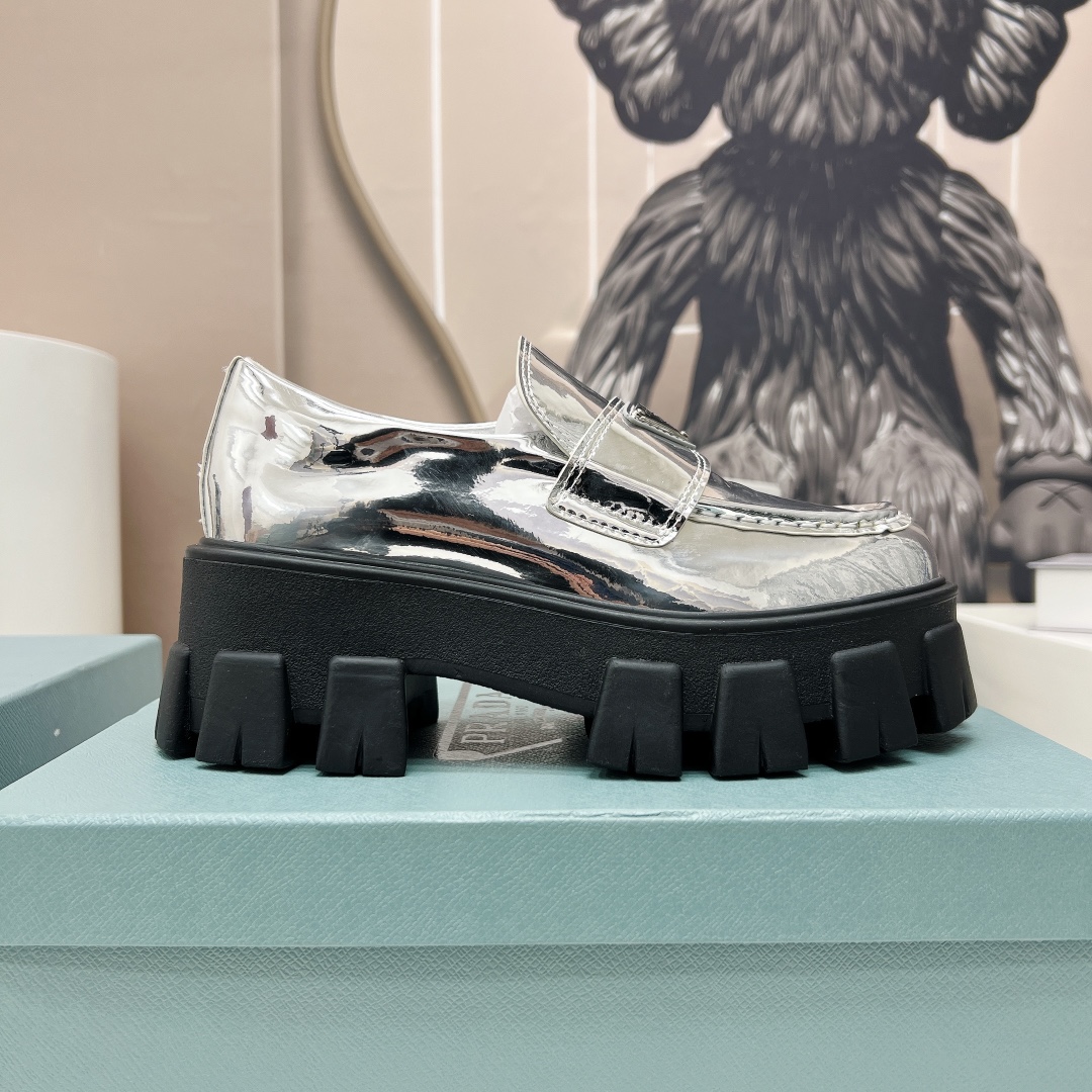 Pra*a Monolith Ombré Brushed Loafers Sliver Tone For Women 2.1 in/ 5.5cm