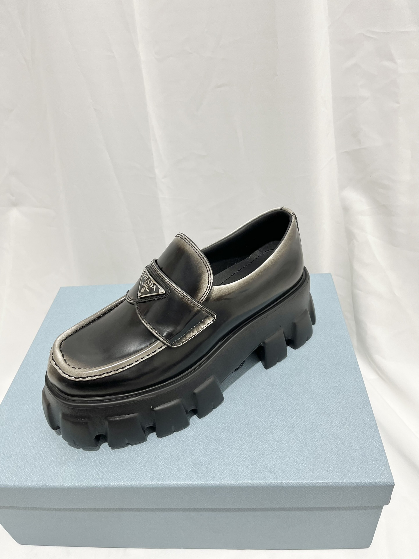 Pra*a Monolith Ombré Brushed Loafers Light Black For Women 2.1 in/ 5.5cm