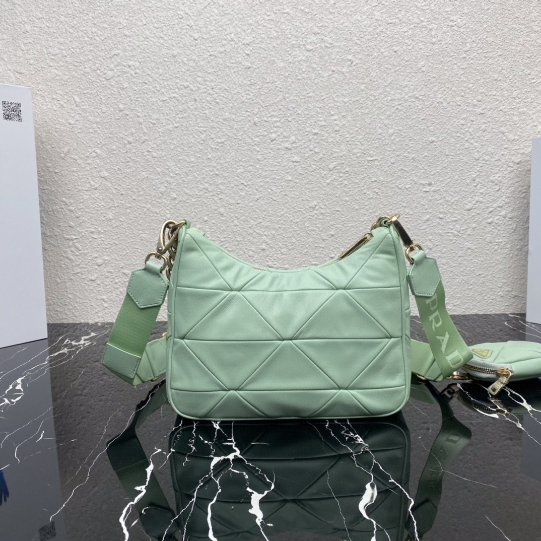 Pra*a Padded Hobo Bag Beige/Green For Women 9.5 in / 24 cm 1BC151_RDJN_F0F24_V_O1O