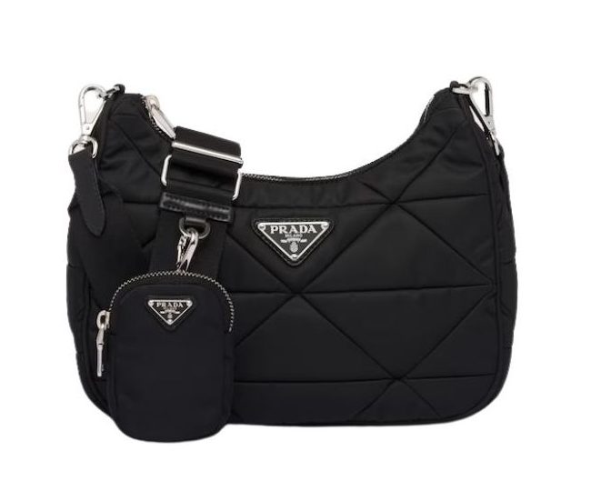 Pra*a Padded Hobo Bag Black/White For Women 9.5 in / 24 cm 1BC151_RDJN_F0002_V_B9O