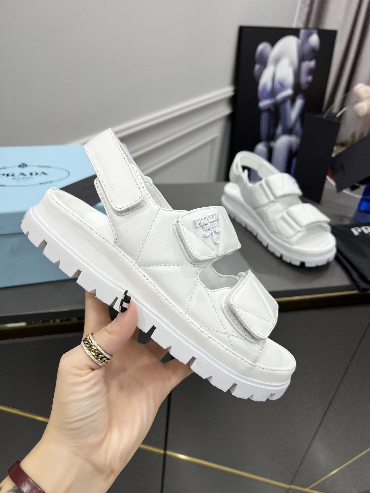 Pra*a Padded Nappa Sandals White For Women 0.8 in/ 2cm 1X721M_038_F0009_F_020