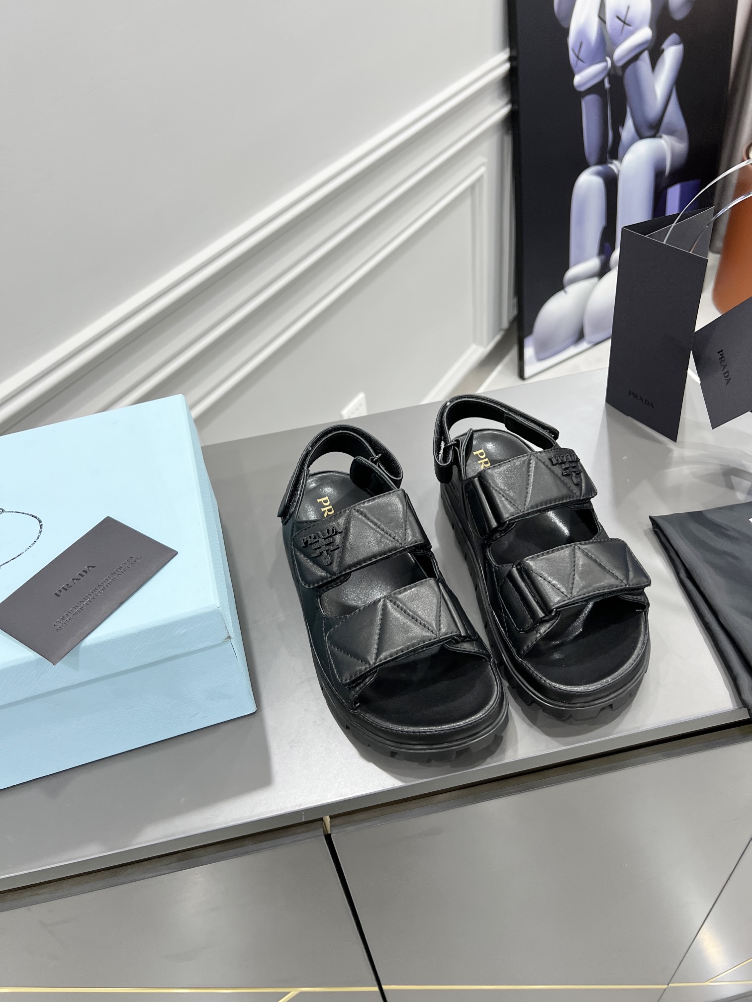 Pra*a Padded Nappa Sandals Black For Women 0.8 in/ 2cm 1X721M_038_F0002_F_020