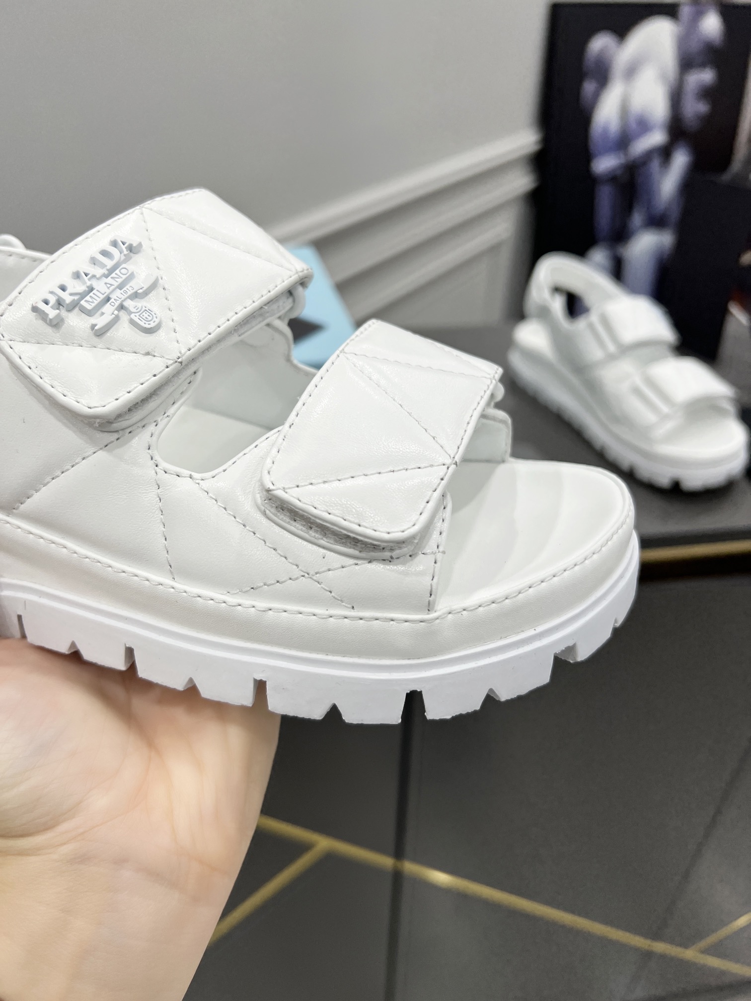 Pra*a Padded Nappa Sandals White For Women 0.8 in/ 2cm 1X721M_038_F0009_F_020