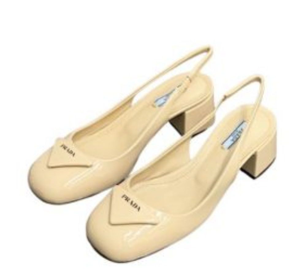 Pra*a Patent Slingback Pumps Beige For Women 2.1 in/ 5.5 cm