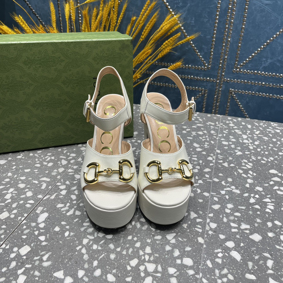 Gvc*1 Platform Sandal With Horsebit White For Women 674776 BKO00 9049