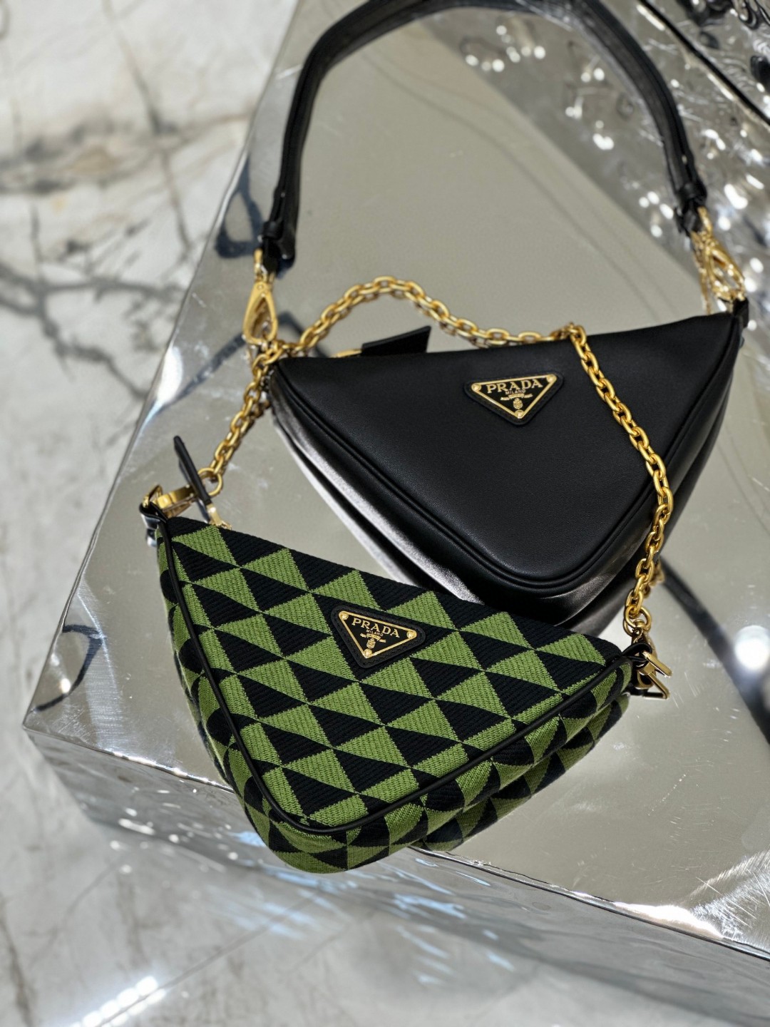 Pra*a Symbole Fabric Mini Bag Green/Grey For Women 11 in / 28 cm 1BC176_2FPN_F0G5R_V_OOO