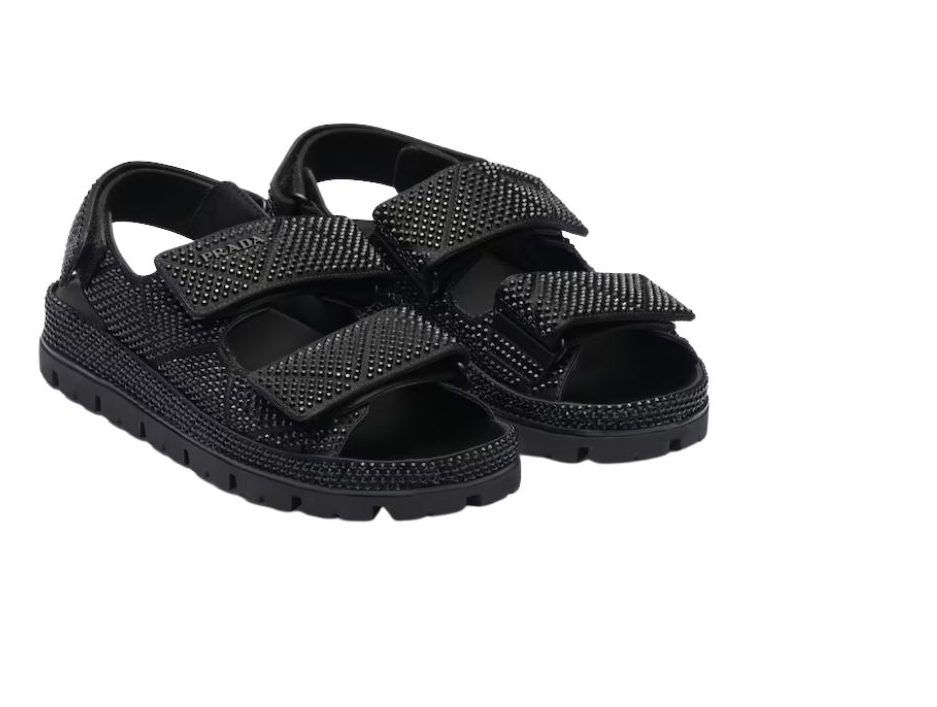 Pra*a Satin Sandals With Crystals Black For Women 0.8 in/ 2cm 1X013N_2AWL_F0002_F_020