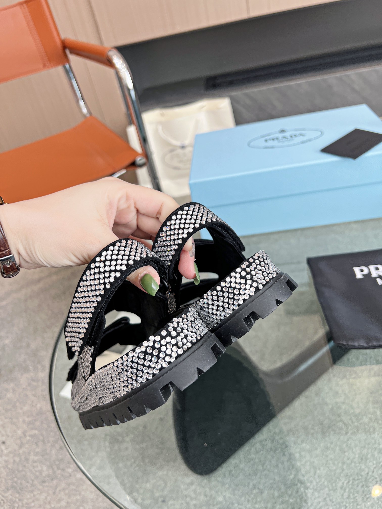 Pra*a Satin Sandals With Crystals White For Women 0.8 in/ 2cm