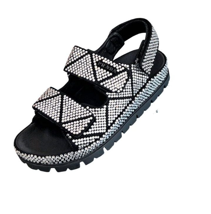 Pra*a Satin Sandals With Crystals White For Women 0.8 in/ 2cm