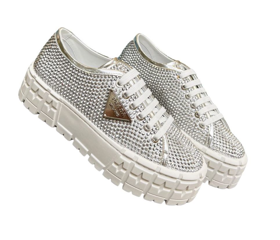 Pra*a Sneakers With Crystals White For Women 1.9 in/ 5 cm