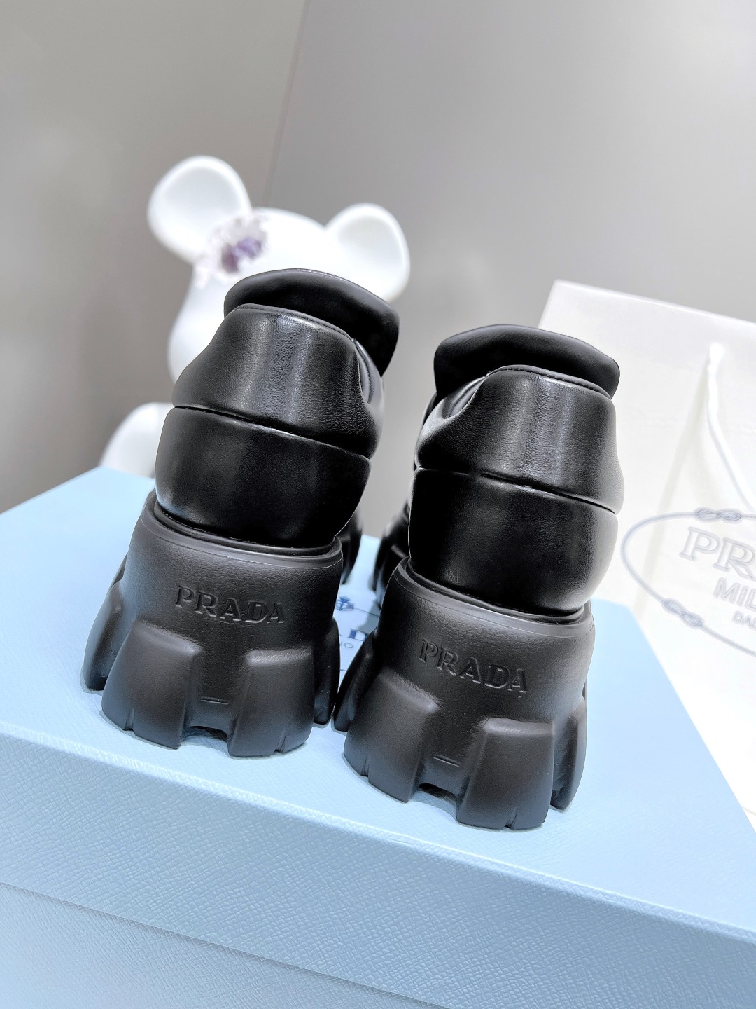 Pra*a Soft Padded Nappa Loafers Black For Women 2.1 in/ 5.5 cm 1D125N_2DL8_F0002_F_055