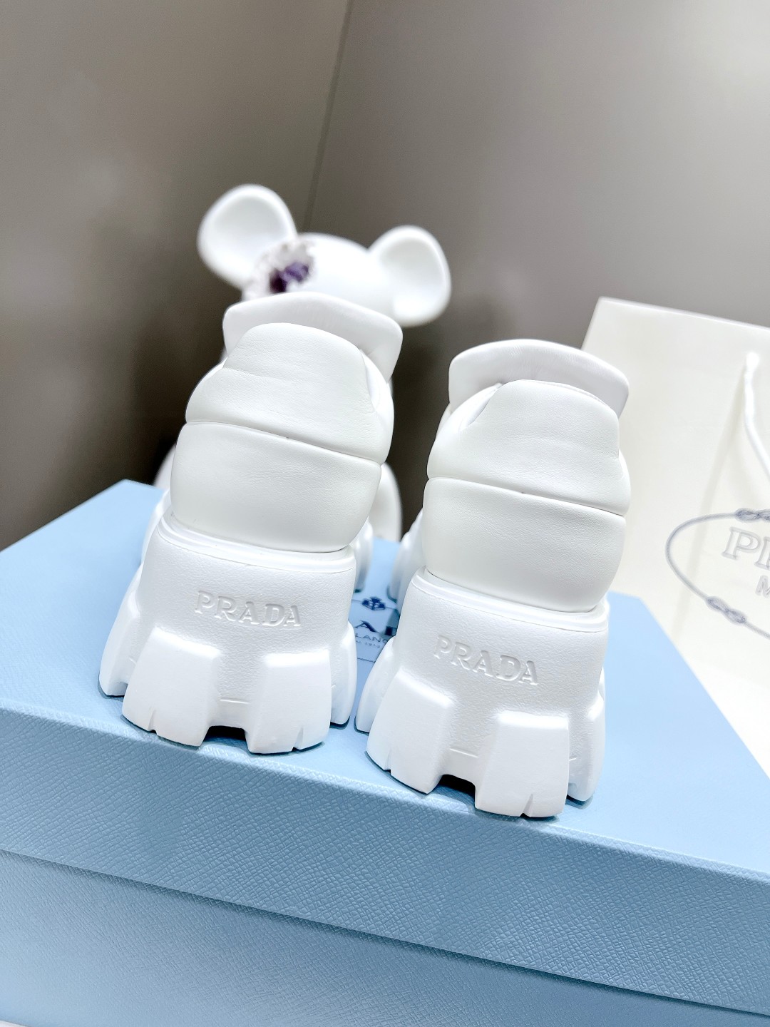 Pra*a Soft Padded Nappa Loafers White For Women 2.1 in/ 5.5 cm