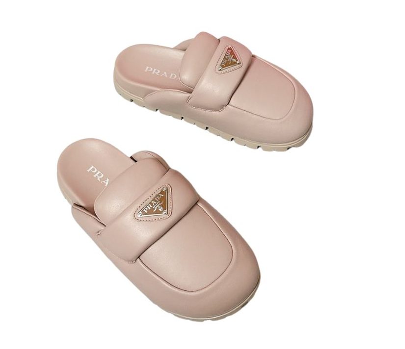 Pra*a Soft Padded Nappa Sabots Light Pink For Women 0.8 in/ 2cm