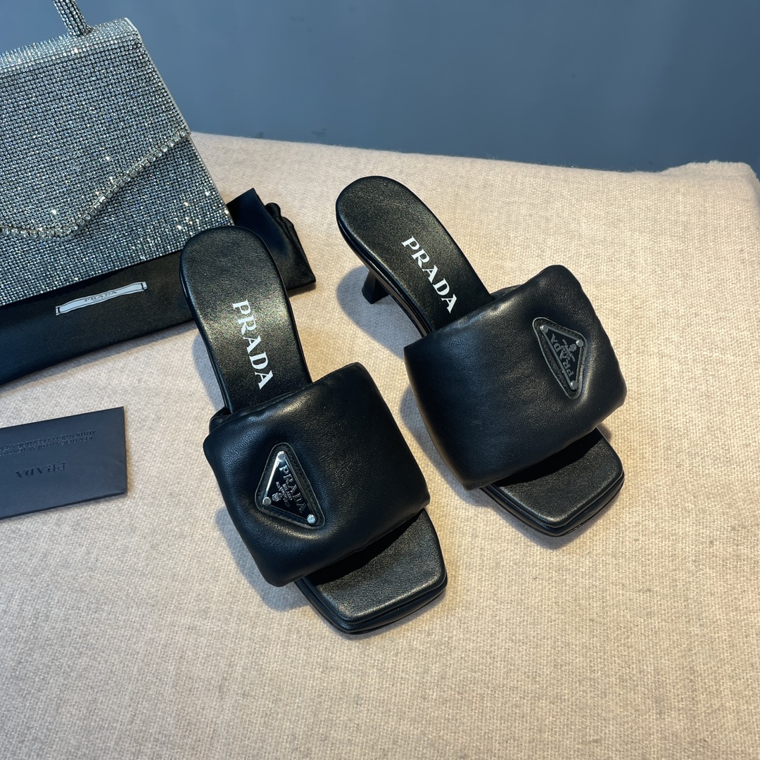 Pra*a Soft Padded Nappa Sandals Black For Women 2.6 in/ 6.5cm 1XX654_2DL8_F0002_F_065