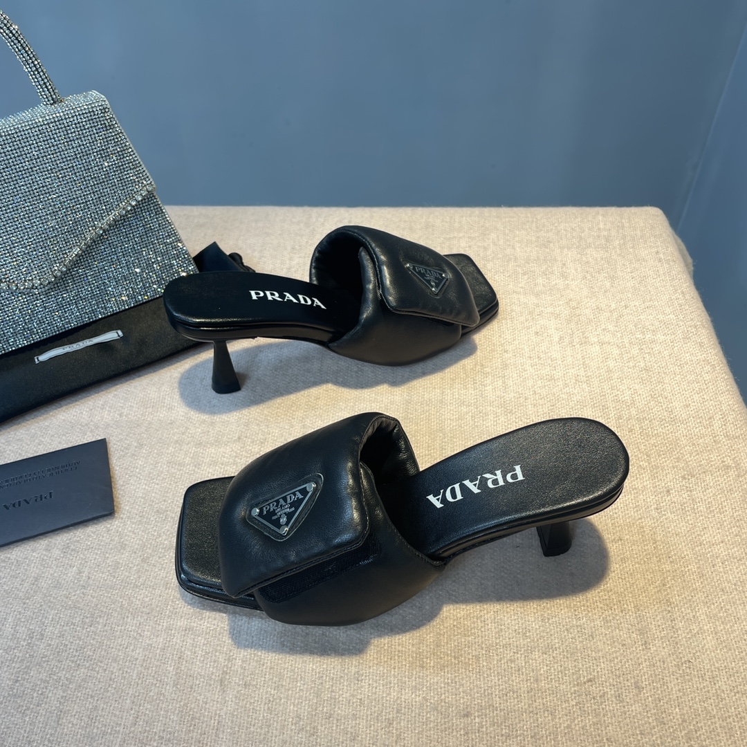 Pra*a Soft Padded Nappa Sandals Black For Women 2.6 in/ 6.5cm 1XX654_2DL8_F0002_F_065