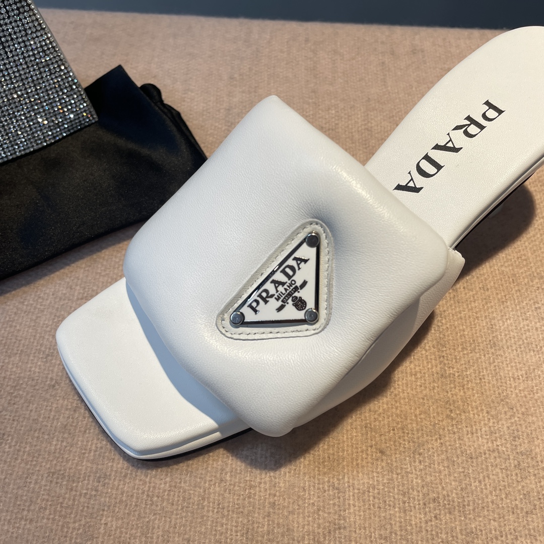 Pra*a Soft Padded Nappa Sandals White For Women 2.6 in/ 6.5cm 1XX654_2DL8_F0009_F_065