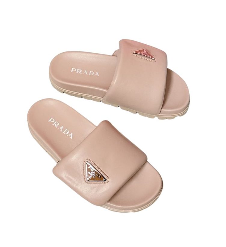 Pra*a Soft Padded Nappa Slides Light Pink For Women 0.8 in/ 2cm