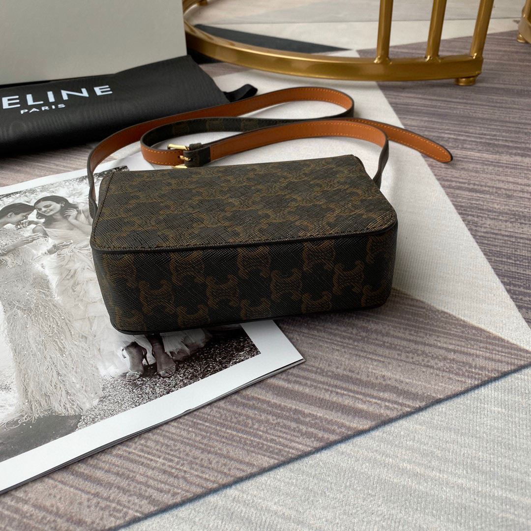 Ce1i*e Triomphe Shoulder Bag Brown/Black For Women‎ 7in/18.5cm