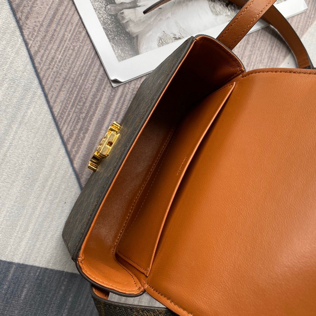 Ce1i*e Triomphe Shoulder Bag Brown/Black For Women‎ 7in/18.5cm