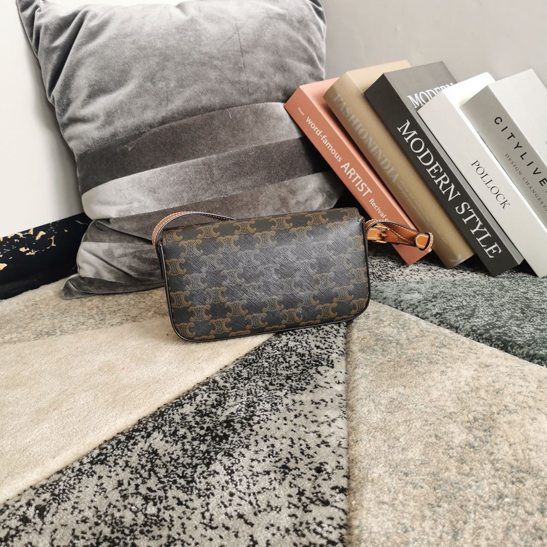 Ce1i*e Triomphe Shoulder Bag In Canvas Brown/ Light Yellow/White For Women‎ 8in/20cm 194142CUZ.04LU