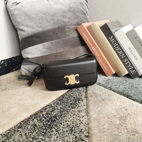 Ce1i*e Triomphe Shoulder Bag In Shiny Black For Women‎ 8in/20cm 194143BF4.38NO