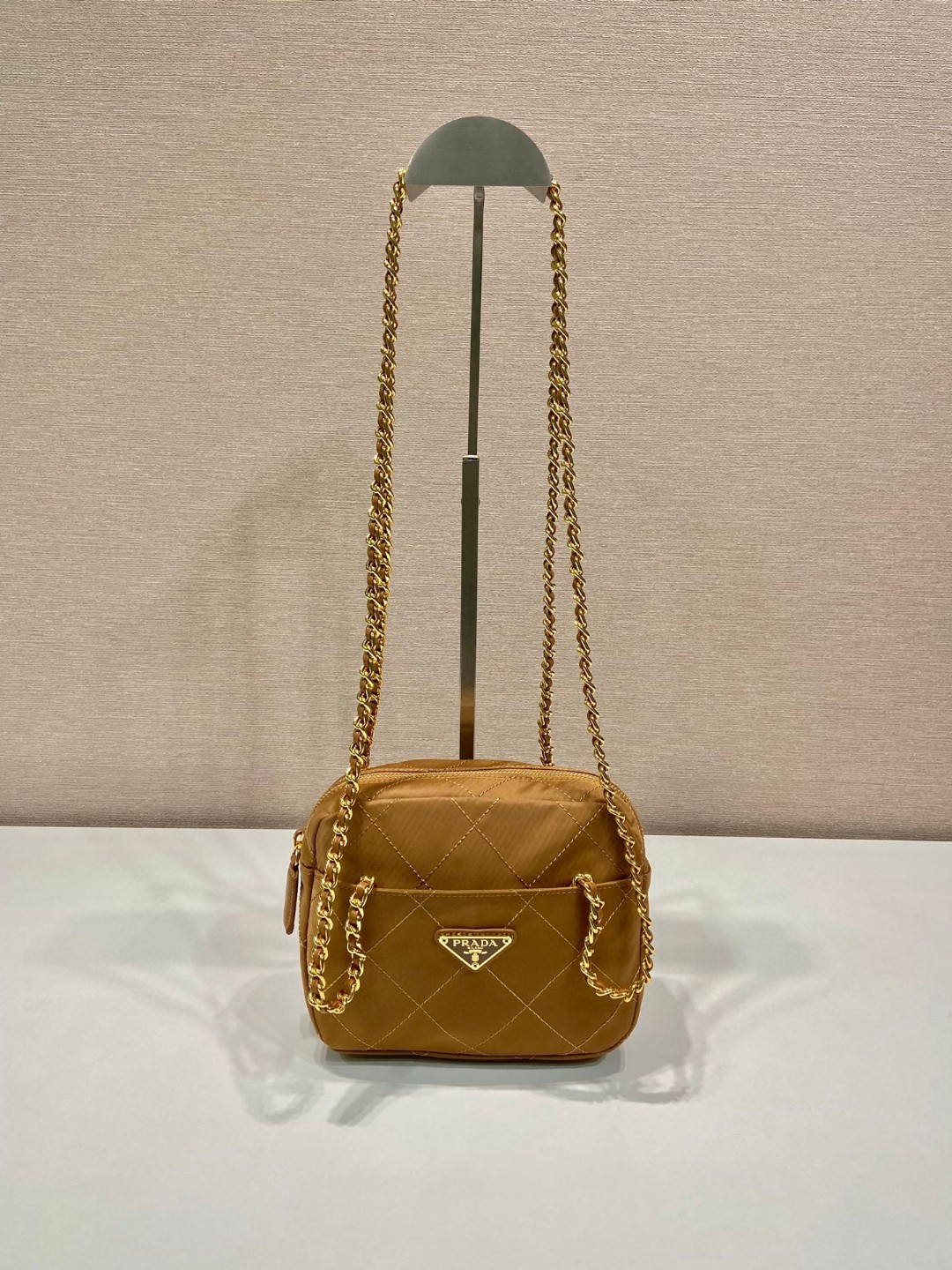Pra*a Vintage Chain Rhombus Bag Brown/ Green Khaki For Women 7.5 in / 19 cm