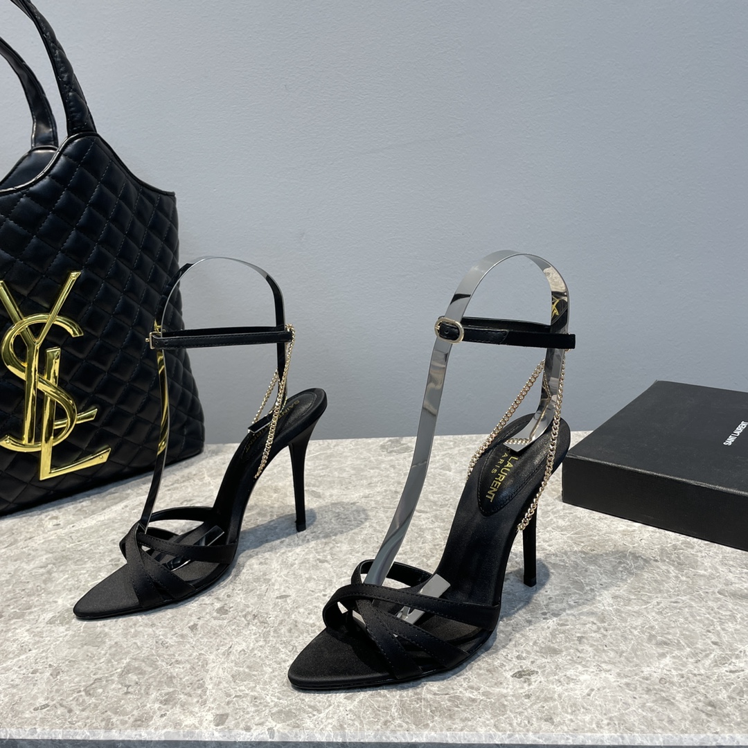 Sa1nt Lau*nt Melody Sandals In Crepe Satin Black For Women 7315611UUKK1000