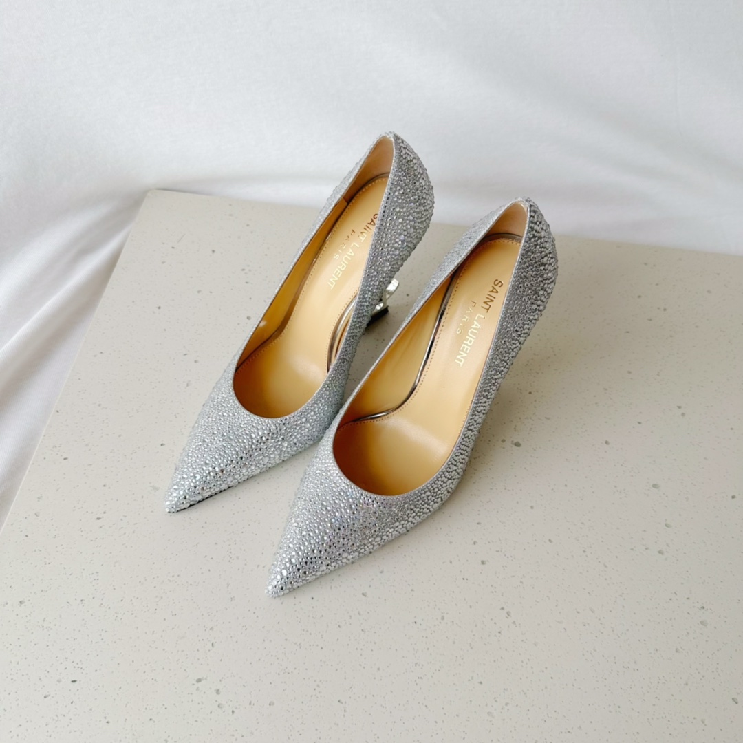 Sa1nt Lau*nt Opyum Pumps In Rhinestones Silver For Women