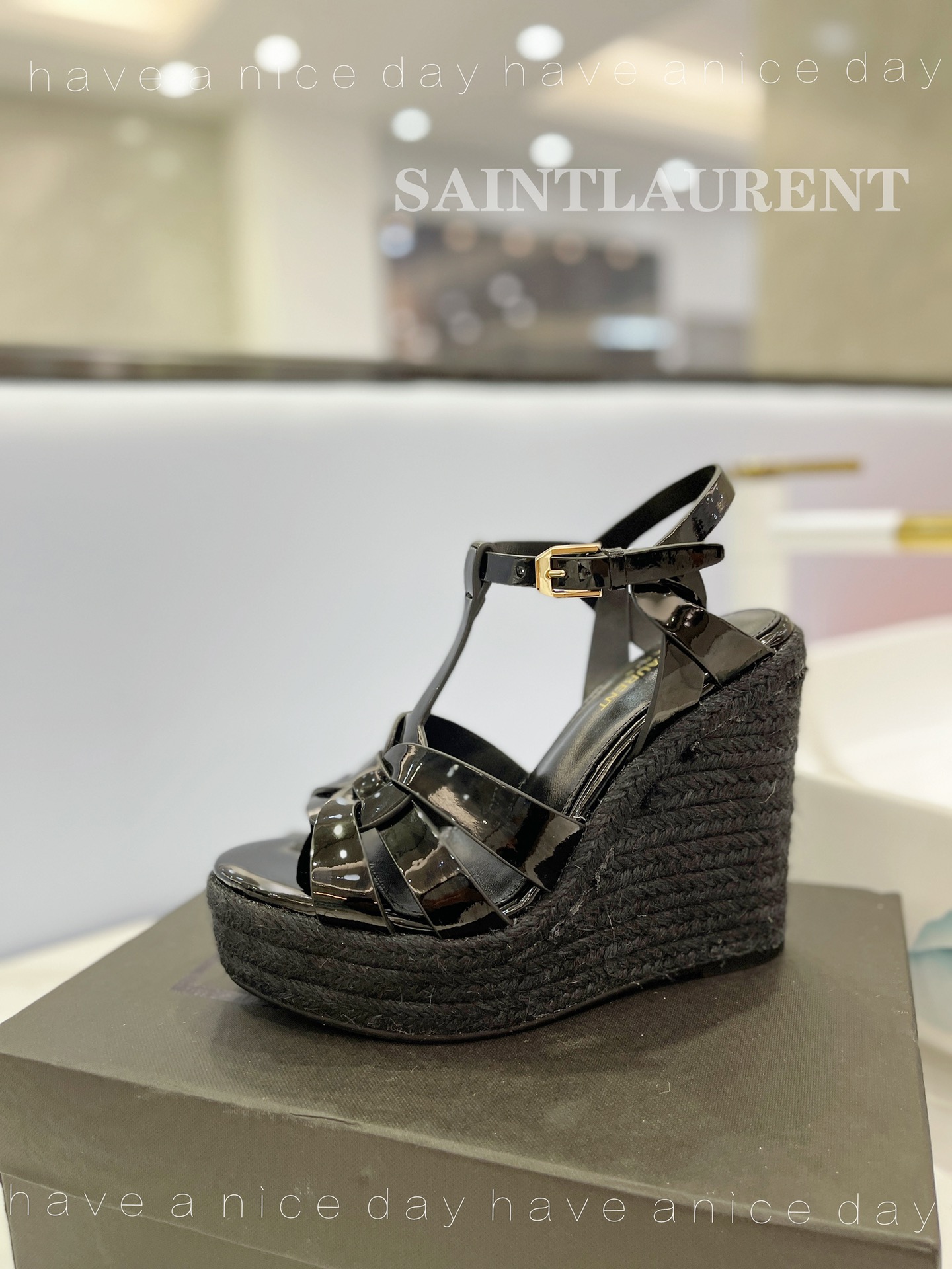 Sa1nt Lau*nt Tribute Espadrilles In Patent Black For Women