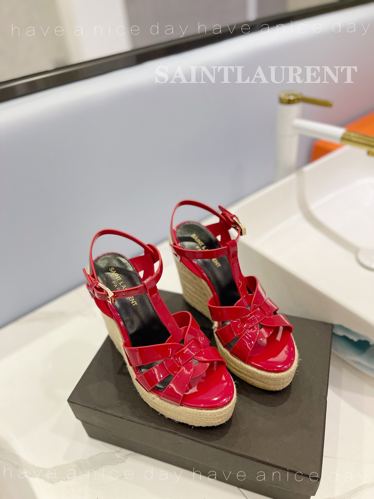 Sa1nt Lau*nt Tribute Espadrilles In Patent Red For Women